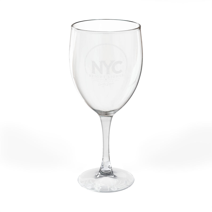 Bright Lights NYC Engraved Wine Glass